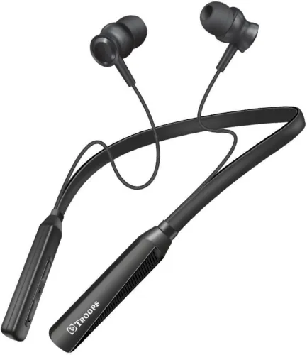 Image of TP TROOPS Neckband Earphones with 10mm Drivers,Music Above 20 Hours Playtime Bluetooth & Wired Headset (Black, In the Ea
