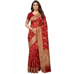Traditional Indian Paisley Womens Pure Soft Silk Handloom Saree Pure Golden Zari With Blouse Piece Woven Zari Floral Pa