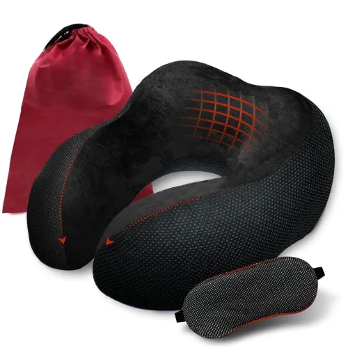 Image of Trajectory Travel Neck Pillow 3-in-1 Combo (Memory Foam, Black)