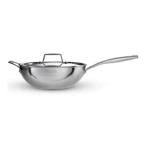 Image of TRAMONTINA Aeion Triply 26cm / 3.7 L Wok with SS304 Lid Stir-Fry | Saute | Noodles | Fried Rice | Induction Friendly | S