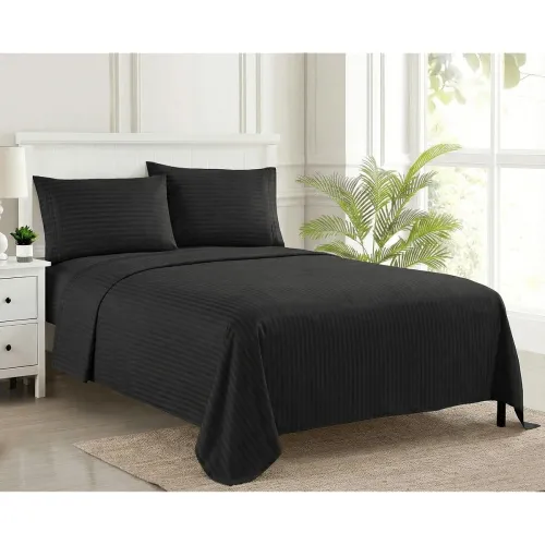 Image of Trance Home Linen 100% Cotton 200 TC Satin Stripe King Size Bedsheet with 2 Pillow Covers | Fade-Resistant, Soft & Hypoa