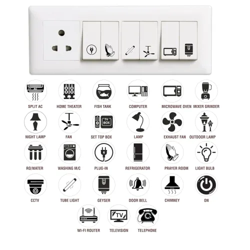 Image of Transparent Black & White Switch ID Sticker Vinyl Labels 3-A4 Sheets for Electric Board
