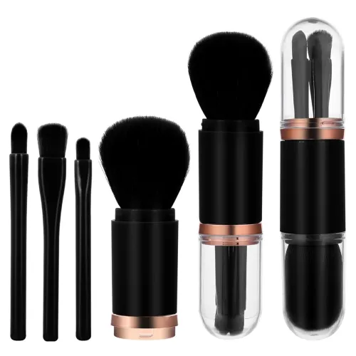 Image of Travel Makeup Brushes Set 4 In 1 Mini Cute Makeup Brush Retractable Professional Foundation Brush