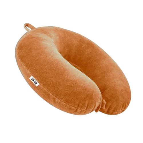 Image of Travel Neck Pillow Soft Velvet Fabric Support for Neck Pain Relief