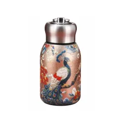 Travel Water Bottle – Peacock Print Stainless Steel Leakproof Bottle for Car