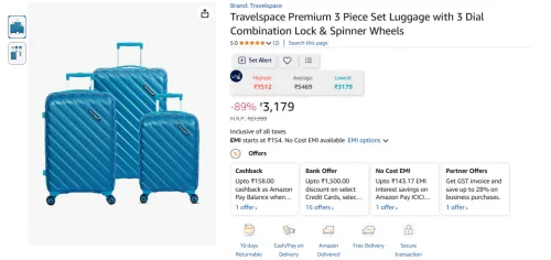 Image of Travelspace Premium 3 Piece Set Luggage