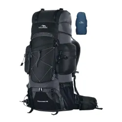 TRAWOC PEAKPRO 75 Liter Travel Backpack for Hiking Trekking Bag Camping Rucksack with Laptop Compartment/Rain Cover/Shoe Compartment BHK002, 3 Year Warranty, Black