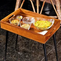 Trayva Table | Solid Mango Wood Tray Table with Iron Legs – Multipurpose Bedside & End Table for Living Room | Handcraft
