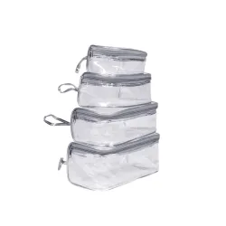 Trendifly 4 Set Transparent Travel Pouches for Toiletries | Waterproof Makeup Organizer Bag | Net Protected Vanity Cosmetic Jewellery Storage Pouch - Unisex (Grey)