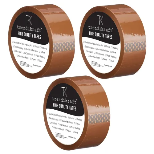Image of TRENDIKRAFT 1 inch X 65 meter Pack of 3 Brown BOPP Packing Cello Tape with Durable Materials Self Adhesive Heavy Duty Te
