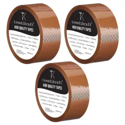 TRENDIKRAFT 1 inch X 65 meter Pack of 3 Brown BOPP Packing Cello Tape with Durable Materials Self Adhesive Heavy Duty Te