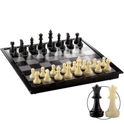 TRENDING All Magnetic Chess Set With Folding Travel Portable Case, Chess Board Game Black & Ivory Color, For Girls & Boys For Improving Intelligence Size: 9.75X9.75X0.75 Inch