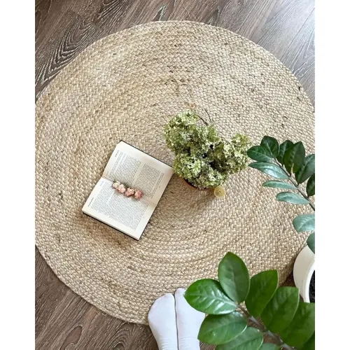 Image of TRENDOZE Round Jute Carpets Reversible Rug