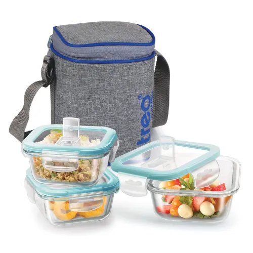 Image of Treo All Fresh Square Glass Tiffin Container Set of 3