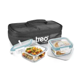 Treo By Milton Borosilicate Glass Tiffin Set 2,320ml Leakproof