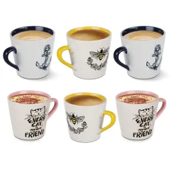 Treo by Milton Fido Coffee Mugs, 6 Pieces, 200 ml Each, Ceramic Mugs, Microwave and Dishwasher Safe, Crockery Cup, Ideal for Daily Use & Gifting (Print and Colors May Vary)