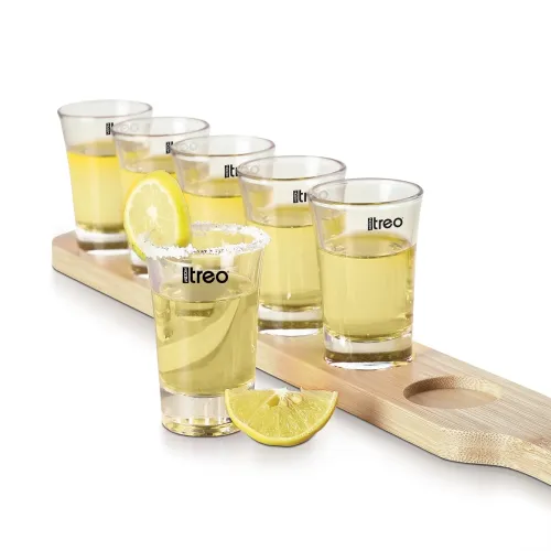 Image of Treo By Milton Rally Shot Glasses with Stylish Wooden Tray I Premium Crystal