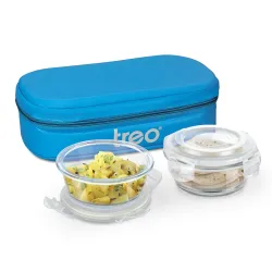 Treo by Milton Sky Lite Tiffin Vertical | 2 Round Containers (400 ml Each) with Jacket | Borosilicate Glass | Airtight Leak-Proof Lids | Microwave & Oven Safe | Ideal for Office & Travel, Bl...