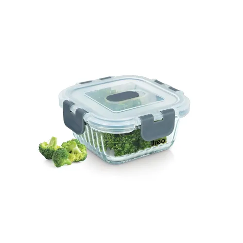 Image of Treo By Milton Clip Fresh RIB Square 320 ml Premium High Borosilicate Glass Container – Airtight, Leak-Proof, Microwave 