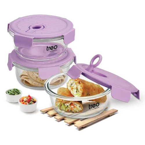 Image of Treo by Milton Lumino Fresh Round Borosilicate Glass Lunch Box Set of 3