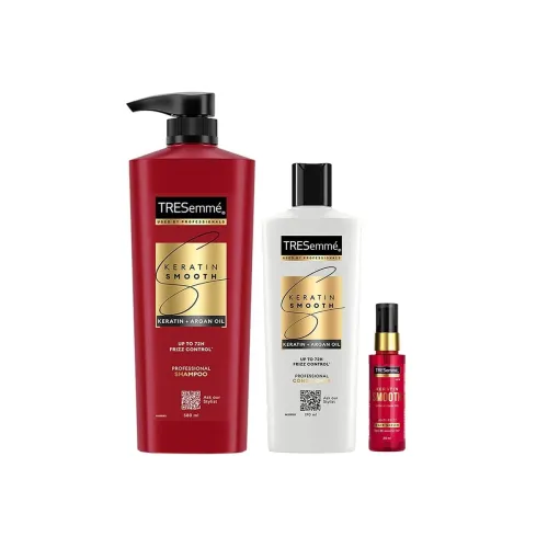 Image of TRESemme Keratin Smooth Hair Care Combo (580ml Shampoo + 190ml Conditioner + 50ml Serum)