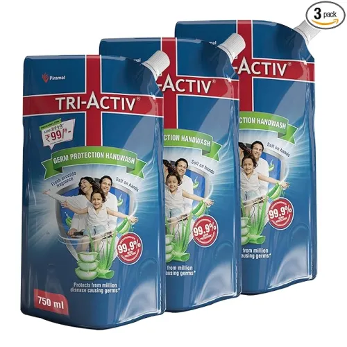Image of Tri-Activ Liquid Handwash Refill | 750ml x Pack of 3 (2250ml) | Protects From 99.9% Disease Causing Germs | Hand Wash Re