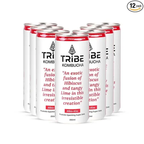 Image of Tribe Kombucha Naturally Sparkling Probiotic Super Drink| Hibiscus & Lemon | Gut Friendly | Gluten free | Immunity Boost
