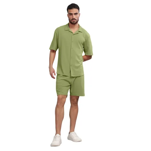 Image of TRIBE Men Textured Solid Comfort fit Green Track suit 
