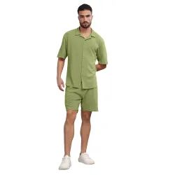 TRIBE Men Textured Solid Comfort fit Green Track suit