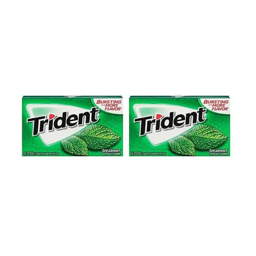 Image of Trident Sugar Free Chewing Gum Spearmint, 14 Sticks, 26 g (Pack of 2)