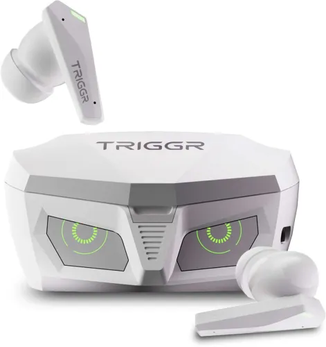 Image of TRIGGR Kraken X1 with Battery Display, 40ms Latency, Quad Mic ENC, 40 Hr Battery, v5.3 Bluetooth Headset (White, True Wi