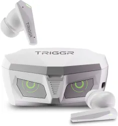 TRIGGR Kraken X1 with Battery Display, 40ms Latency, Quad Mic ENC, 40 Hr Battery, v5.3 Bluetooth Headset (White, True Wi