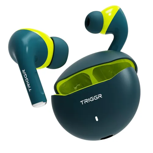 Image of TRIGGR Rizz Duo with Latest BT v6.0, Dual Pairing, Premium Rubber Finish, 40Hr Playtime Bluetooth (Pine Leaf, in The Ear