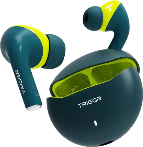 Image of TRIGGR Rizz Duo with Latest BT v6.0, Dual Pairing, Premium Rubber Finish, 40Hr Playtime Bluetooth Headset (Pine Leaf, In