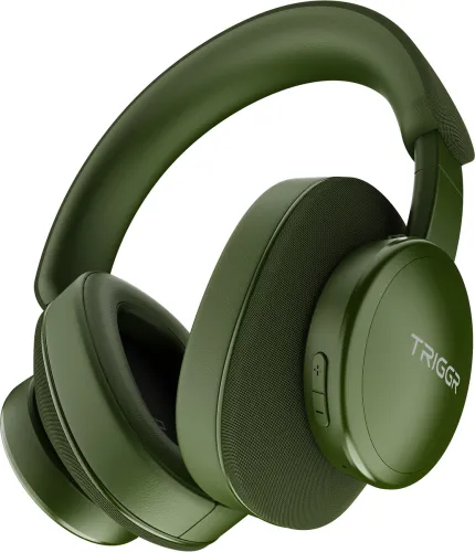 Image of TRIGGR Trinity 3 with Fabric Finish, Dual Pairing, 50H Battery, Foldable Design, v5.3 Bluetooth Headset (Forest Green, O