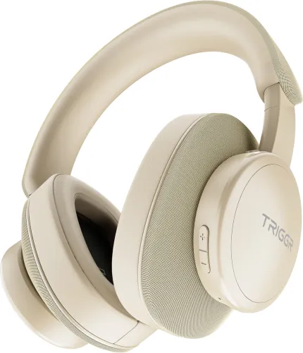 Image of TRIGGR Trinity 3 with Fabric Finish, Dual Pairing, 50H Battery, Foldable Design, v5.3 Bluetooth Headset (Rustic Beige, O