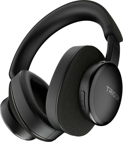 Image of TRIGGR Trinity 3 with Fabric Finish, Dual Pairing, 50H Battery, Foldable Design, v5.3 Bluetooth Headset (Titan Black, On