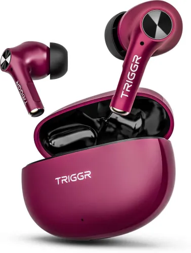 Image of TRIGGR Ultrabuds Go with 40H Playtime, AI ENC, Dynamic Drivers, Type-C Fast Charging Bluetooth Headset (Ruby Noir, True 