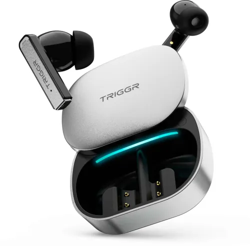 Image of TRIGGR Zion 1 with 4-Mic ENC, Dual Pairing, 40H Battery, Precision Slide Design, v6.0 Bluetooth Headset (Titanium Grey, 