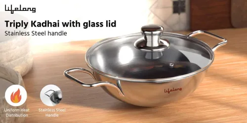 Image of Triply LLOTPK22 Kadhai 22 cm diameter with Lid 2 L capacity (Triply, Induction Bottom)