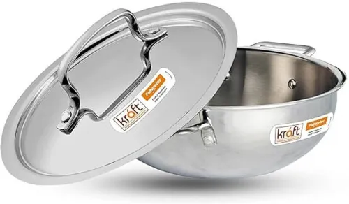 Image of Triply Stainless Steel Deep Kadhai with Lid 4.1L