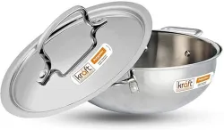 Kraft Stainless Steel Futuretec Triply Stainless Steel Extra Deep Kadhai 26 cm diameter with Lid 4.1 L capacity (Triply, Stainless Steel, Induction Bottom)