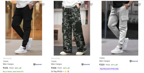 Image of Tripr Men's Cargos upto 85% Discount
