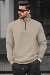 TRIPR  Men Solid Collared Neck Beige Sweater