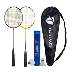 Triumph Carbon Fiber Frame and Wooden Badminton Racquet, Set- 2 Pc with 10 Pc Triumph Wings Feather Shuttlecock and Full Racket Cover to Carry Both Rackets, Perfect for Adults (Multicolour)
