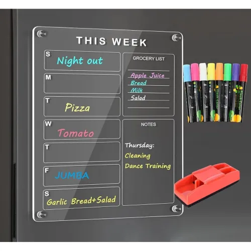 Image of True-Ally Acrylic Magnetic Weekly Calendar for Fridge (16"x12")