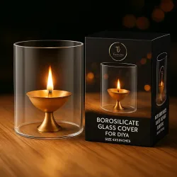 True Décor Diya for Puja Glass Cover Akhand Jyoti Diya Glass Large (Height: 4 Inch Width: 3 Inch)