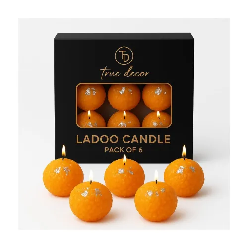 Image of True Decor Premium Ladoo Candle Diwali Candles Pack of 6