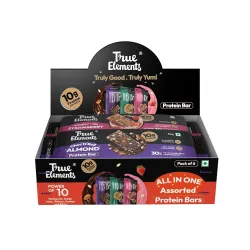 True Elements All in One Flavours Protein Bar - 50g Each * Pack of 6 (300g) - 10g Protein + 7g Fibre | Strawberry , Choc