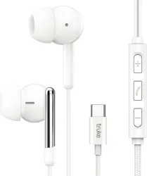 truke Bass H1 Wired Earphones w / Type-C Jack, Rich Bass, 13mm Drivers, Smart Controls Wired Headset (White, In the Ear)